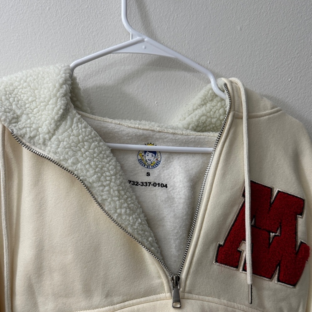 GENERIC Half-Zip Sherpa-Lined Hoodie Cream White SIZE SMALL Cozy Fall Walking - Picture 2 of 4